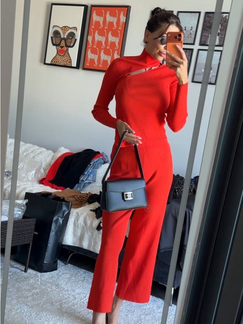 cult gaia Red Ribbed Knit Jumpsuit with Asymmetric Cutout